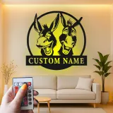 Insegna in metallo LED Donkey Duo personalizzata regalo per amanti degli animali decorazione rustica