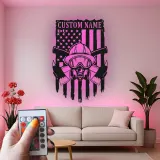 Personalized Firefighter LED Sign | Custom Fireman Metal Wall Art | Patriotic American Flag Decor for Home & Fire Station