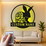 Personalized Bunny Name Sign | LED Metal Wall Art for Nursery | Boho Floral Rabbit Decor | Custom Kids Room Light & Animal Lover Gift