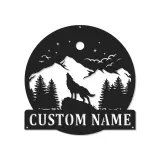 Custom Wolf Mountain Scene Led Light Metal Wall Art Personalized Gift for Nature Lovers Rustic Cabin Decor