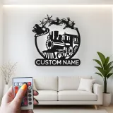Custom Santa Train Led Light Metal Wall Art Personalized Christmas Gift for Families Holiday Living Room Decor