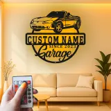 Décoration murale en métal personnalisée avec rétroéclairage LED pour voiture décapotable - Cadeau personnalisé pour les passionnés de voitures