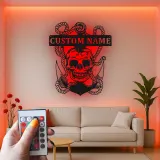 Insegna LED Teschio Pirata con Ancora | Arte Murale in Metallo Personalizzata | Decorazione Nautica per Man Cave e Regalo Personalizzato per Marinai