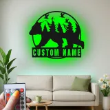 Custom Bear Forest Led Light Metal Wall Art Personalized Gift for Nature Lovers Cabin or Lodge Decor 1