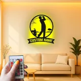 Panneau métallique personnalisé pour golfeur | Décoration murale LED personnalisée | Cadeau pour amateur de golf | Déco de man cave et bar à domicile
