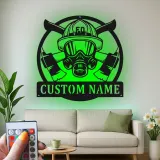 Personalized Firefighter Sign | Custom LED Metal Wall Art | Fireman Helmet Decor for Firehouse & Home | Hero Gift