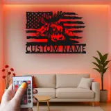Custom Moose LED Metal Wall Art | Personalized Rustic Cabin Decor | Lighted American Flag Wildlife Sign | Hunter Gift