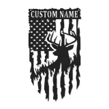 Insegna in metallo LED personalizzata con cervo e bandiera americana - Regalo per cacciatori - Decorazione per cabine rustiche