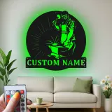 Décoration murale en métal personnalisée pour forgeron avec rétroéclairage LED - Cadeau pour artisans