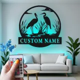 Personalized Heron Metal Wall Art | LED Backlit Wildlife Sign | Custom Lake House & Cabin Decor | Nature Lover Gift