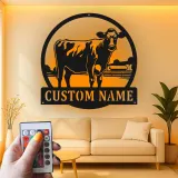 Insegna in metallo LED personalizzata Fattoria di Mucche - Regalo per Agricoltori, Decorazione Rustica per Fienile 2
