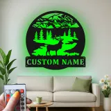 Insegna in metallo personalizzata con luce LED a forma di cervo - Regalo per amanti della natura per cabine o lodge