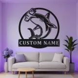 Cartel personalizado de tiburón martillo | Arte mural LED de metal personalizado | Decoración de depredador oceánico para cueva del hombre u oficina | Regalo para pescador
