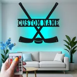 Panneau LED hockey personnalisé | Décoration murale en métal personnalisée | Déco salle de jeux et chambre ado | Cadeau pour joueur de hockey
