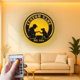 Cartel de metal personalizado con silueta de perro y dueño y luz LED, regalo para amantes de mascotas, decoración para salón