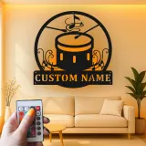 Insegna in metallo LED a forma di tamburo personalizzata Regalo per musicisti Decorazione per sala musica per batteristi
