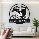 Custom Dolphin Ocean Scene Led Light Metal Wall Art Personalized Beach Lover Gift Coastal Living Room Decor