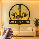 Personalized Guitar LED Sign | Custom Metal Wall Art for Studio | Musician Name Plaque | Rock Music Decor Gift for Guitarist