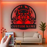 Insegna in metallo LED personalizzata con lupo - Regalo per lui, decorazione per man cave o sala giochi