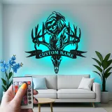 Plaque en métal Tête de cerf et Faucheuse | Décoration murale LED personnalisée pour chasseur | Déco sur mesure pour man cave et lodge
