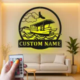 Insegna Personalizzata per Barca Pontoon con LED | Arte Murale in Metallo Personalizzata | Decorazione Nautica per Casa al Lago e Regalo per Naviganti