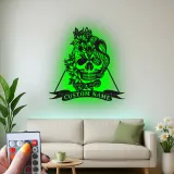 Gothic Skull & Snake LED Metal Wall Art | Personalized Tattoo Studio Decor | Custom Name Sign for Home Bar