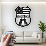 Police Officer & K9 Unit LED Sign | Personalized Law Enforcement Metal Art | Custom American Flag Shield | Police Officer Gift