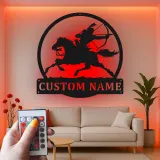 Arte mural LED de metal con arquero nativo americano | Cartel personalizado de cazador y caballo | Regalo rústico boho para el hogar