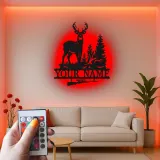 Insegna in metallo personalizzata per cacciatori di cervi con luce LED regalo personalizzato per cacciatori decorazione rustica per cabine 3