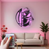 Cartel metálico personalizado de jugador de fútbol americano | Decoración deportiva con LED para habitación juvenil | Decoración mural con nombre a medida para regalo de deportista