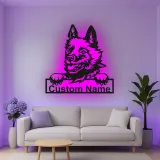 Personalisierte LED-beleuchtete Metall-Wandkunst mit Deutschem Schäferhund – Geschenk für Hundeliebhaber, Wohnzimmerschmuck