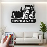 Décoration murale en métal personnalisée avec bulldozer rétroéclairé - Cadeau de construction pour lui - Décor de garage ou d'atelier