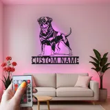 Rottweiler Custom Name Metal Sign | LED Light Pet Portrait Wall Art | Dog Lover Memorial Gift