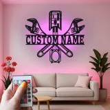 Cartel de metal personalizado de herramientas mecánicas con luz LED regalo para entusiastas de coches decoración de garaje