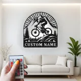 Custom Mountain Biker Metal Wall Art | Personalized Cyclist LED Sign | Outdoor Adventure Decor for Home & Garage | Gift for Him