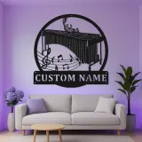 Decoración mural de metal personalizada con marimba | Letrero LED a medida para sala de música | Placa con nombre para músico | Decoración de estudio