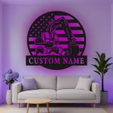 Cartel de metal LED personalizado de excavadora - Regalo para amante de la construcción - Decoración de cueva de hombre o garaje