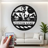 Art mural en métal LED personnalisé en forme d'ancre | Panneau de scène nautique personnalisé pour maison de plage | Cadeau déco océanique pour marins