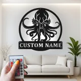 Arte in metallo LED personalizzata Kraken | Insegna personalizzata con polpo | Decorazione nautica per bar di casa e amanti del mare