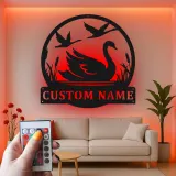 Décoration murale en métal personnalisée Cygne et Oies avec Rétroéclairage Cadeau pour Amoureux de la Nature Chambre ou Salon
