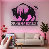 Insegna in metallo personalizzata con silhouette di bisonte retroilluminata LED regalo per amanti della fauna selvatica decorazione rustica per la casa