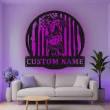 Cartel de metal personalizado con luz LED de culturista y bandera americana, regalo de fitness para entusiastas del gimnasio, decoración de gimnasio en casa