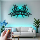 Insegna LED per macchina per tatuaggi personalizzata | Arte da parete in metallo personalizzata per studi di tatuaggi | Decorazione retroilluminata per pistola d'inchiostro