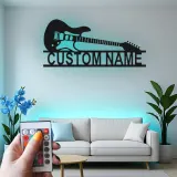 Letrero LED de guitarra personalizado | Decoración mural de metal personalizada para sala de música | Decoración retroiluminada con nombre para músico y regalo para guitarrista