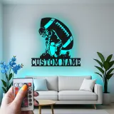 Custom Football Player LED Sign | Personalized Metal Wall Art for Teen Room | Sports Fan Gift | Athlete Decor