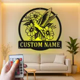 Custom Hummingbird Metal Sign | LED Light Wall Art | Personalized Floral Garden Decor | Housewarming Gift for Bird Lovers