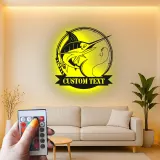 Insegna in Metallo LED Pesce Marlin Personalizzata | Insegna Decorativa per Pesca | Regalo per Pescatore per Man Cave o Cabina