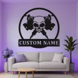 Tattoo Shop LED Sign | Personalized Skull Metal Art for Studios | Custom Tattoo Artist Name Wall Decor