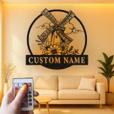 Personalisiertes LED-Metallschild mit Windmühlen-Motiv – Rustikales Geschenk für das Wohnzimmer