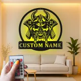 Custom Viking Warrior Led Light Metal Wall Art Personalized Gift for Him Man Cave or Office Decor